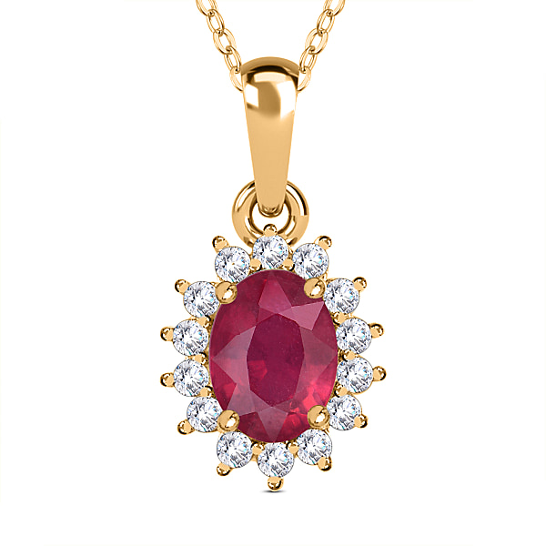 African Ruby (FF) and Natural Cambodian Zircon Pendant with Chain (Size ...