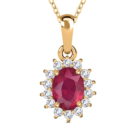 African Ruby (FF) and Natural Cambodian Zircon Pendant with Chain (Size -  20) in 18K Vermeil Yellow Gold Plated Sterling Silver 1.610 Ct.