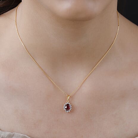 African Ruby (FF) and Natural Cambodian Zircon Pendant with Chain (Size -  20) in 18K Vermeil Yellow Gold Plated Sterling Silver 1.610 Ct.
