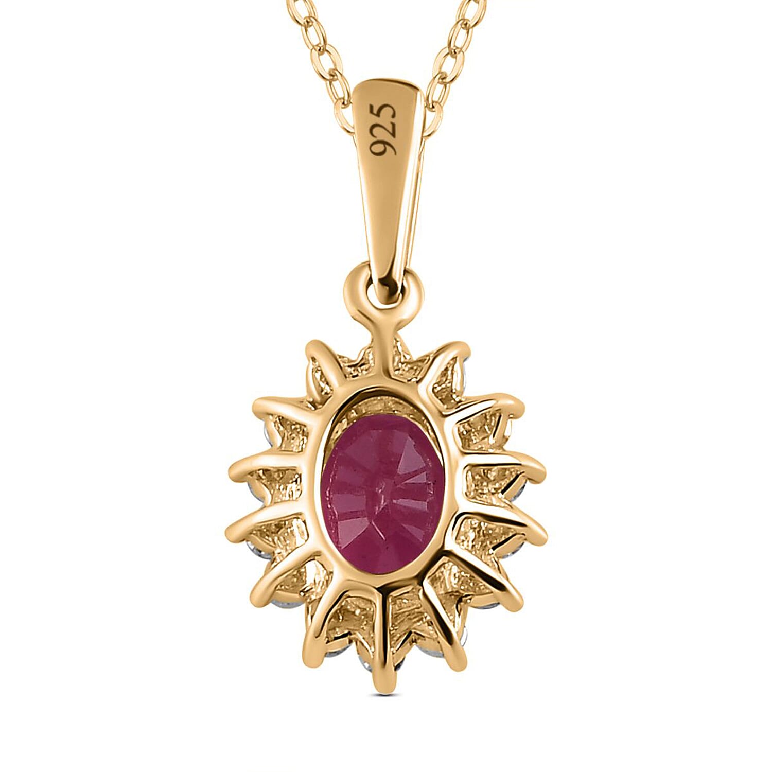 African Ruby (FF) and Natural Cambodian Zircon Pendant with Chain (Size -  20) in 18K Vermeil Yellow Gold Plated Sterling Silver 1.610 Ct.