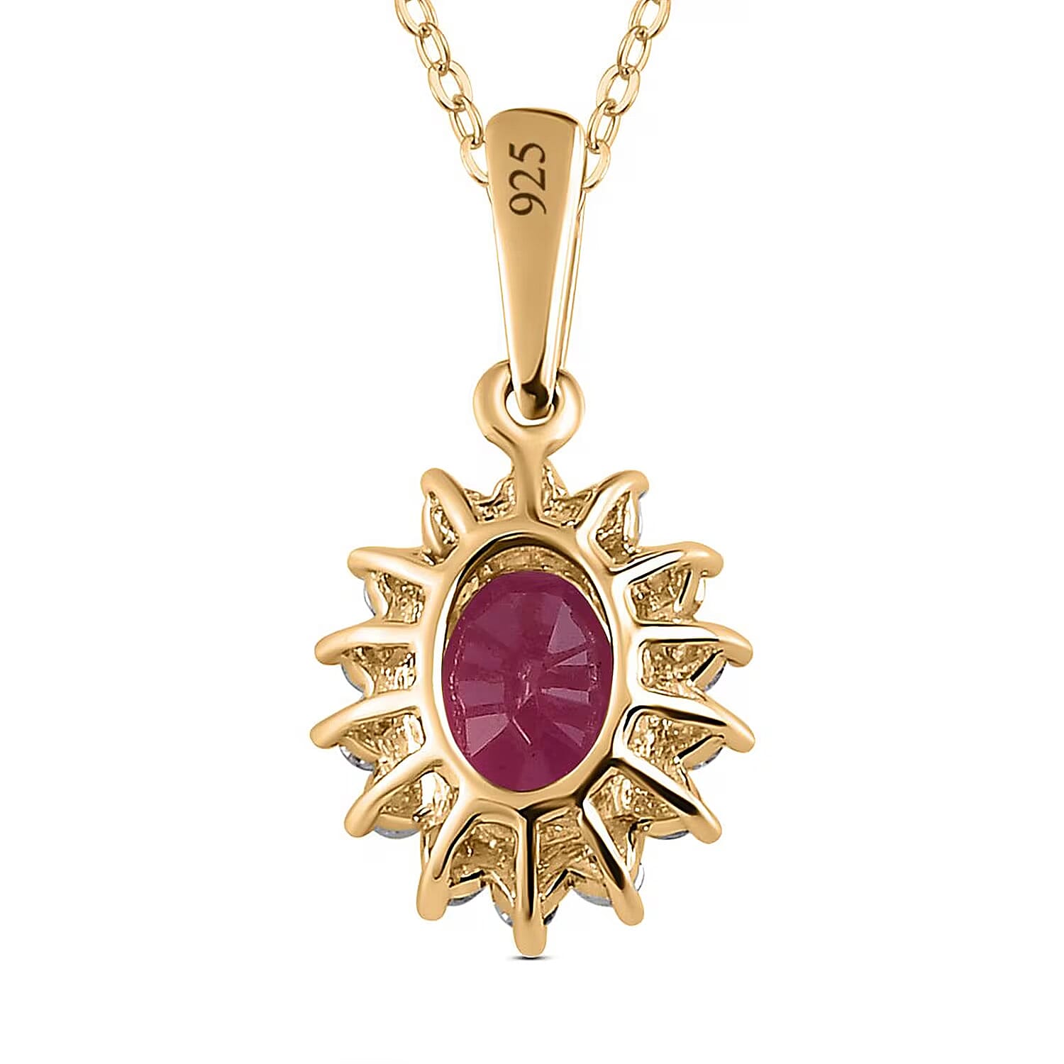 African Ruby (FF) and Natural Cambodian Zircon Pendant with Chain (Size -  20) in 18K Vermeil Yellow Gold Plated Sterling Silver 1.610 Ct.