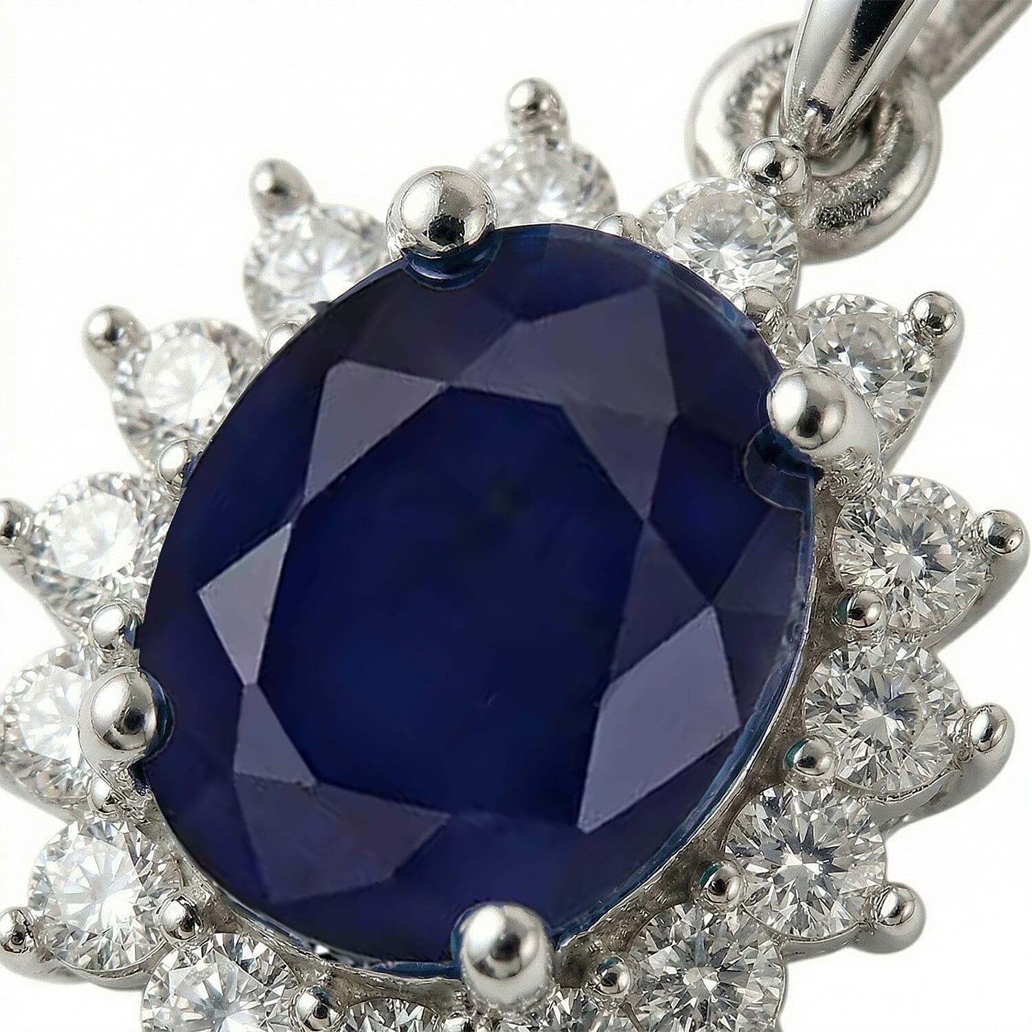 Masoala Sapphire and Natural Cambodian Zircon Halo Pendant with Chain (Size - 20) in Platinum Overlay Sterling Silver 1.35 Ct