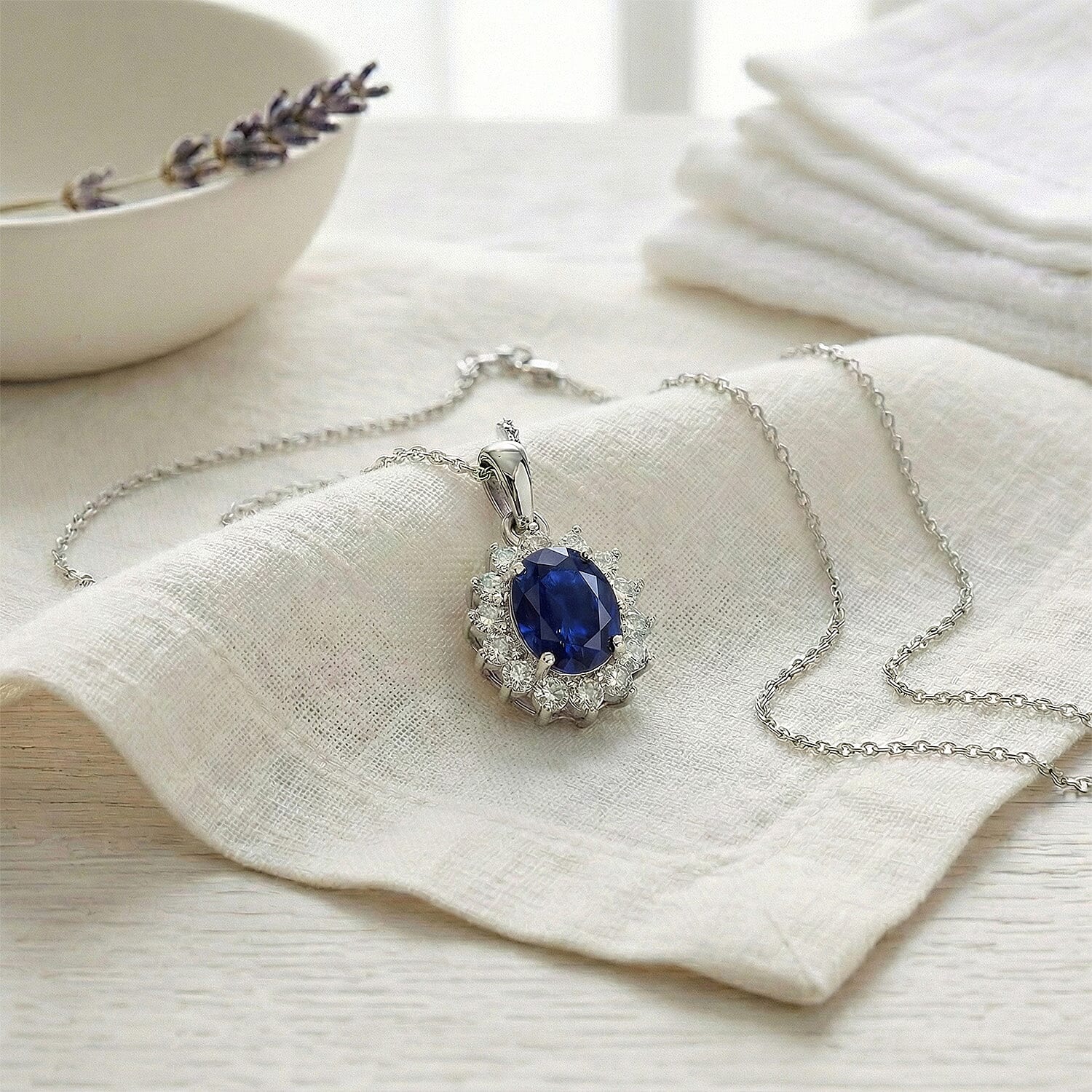 Masoala Sapphire and Natural Cambodian Zircon Halo Pendant with Chain (Size - 20) in Platinum Overlay Sterling Silver 1.35 Ct