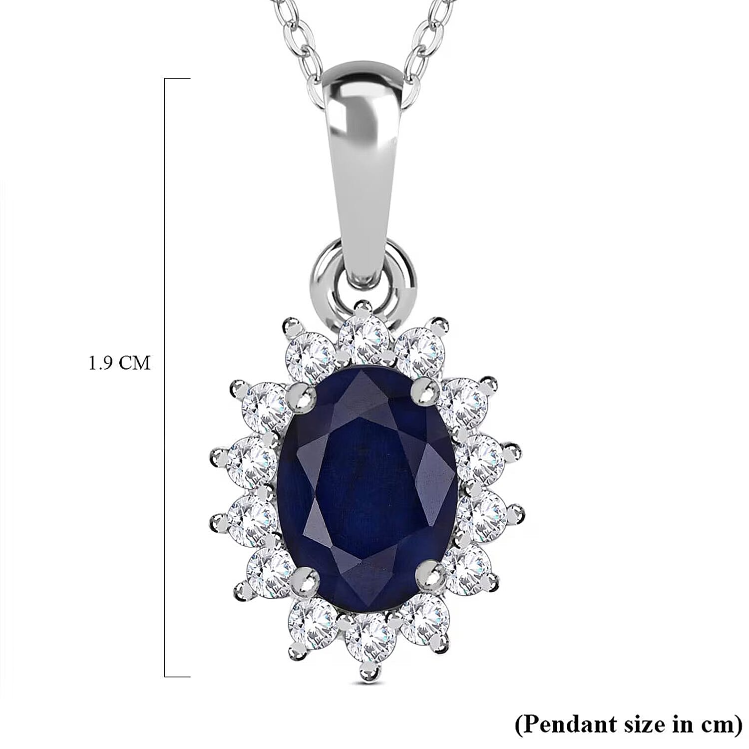 Masoala Sapphire and Natural Cambodian Zircon Halo Pendant with Chain (Size - 20) in Platinum Overlay Sterling Silver 1.35 Ct