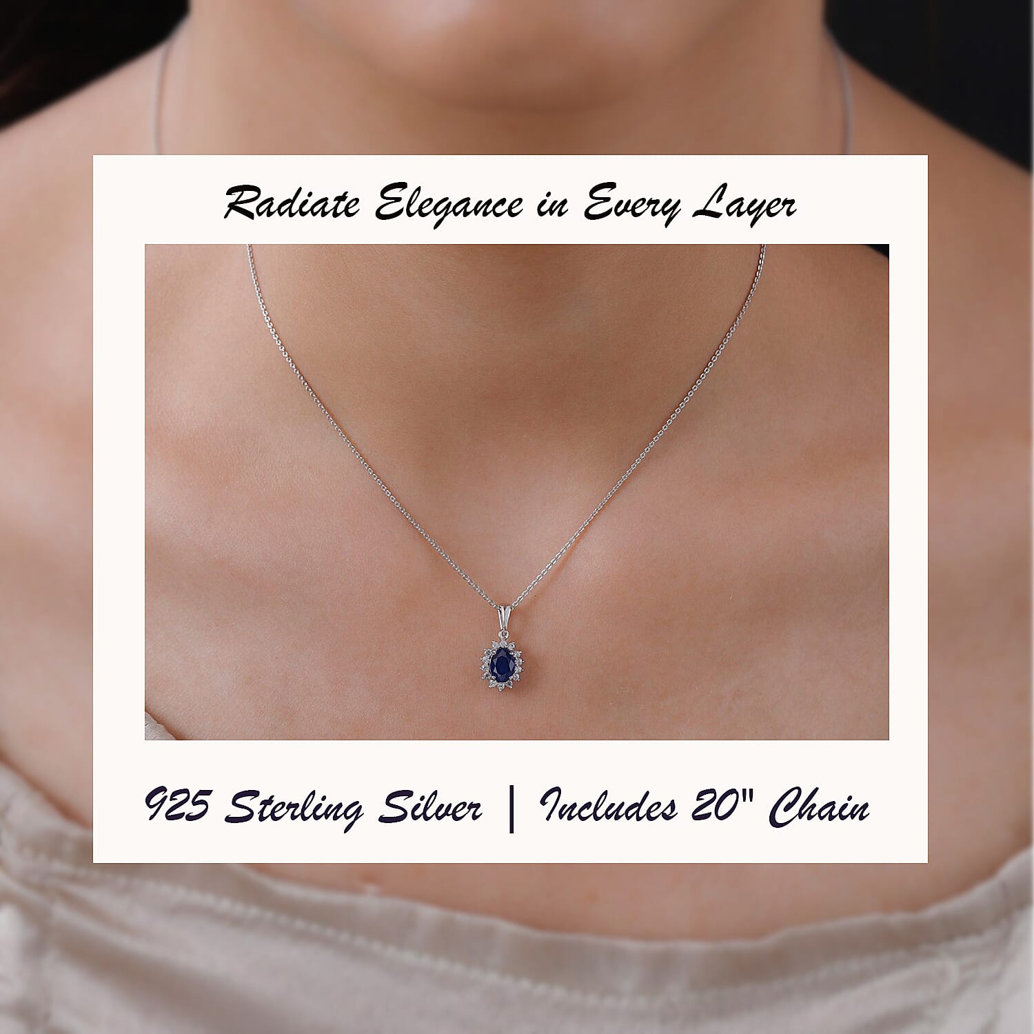 Masoala Sapphire and Natural Cambodian Zircon Halo Pendant with Chain (Size - 20) in Platinum Overlay Sterling Silver 1.35 Ct