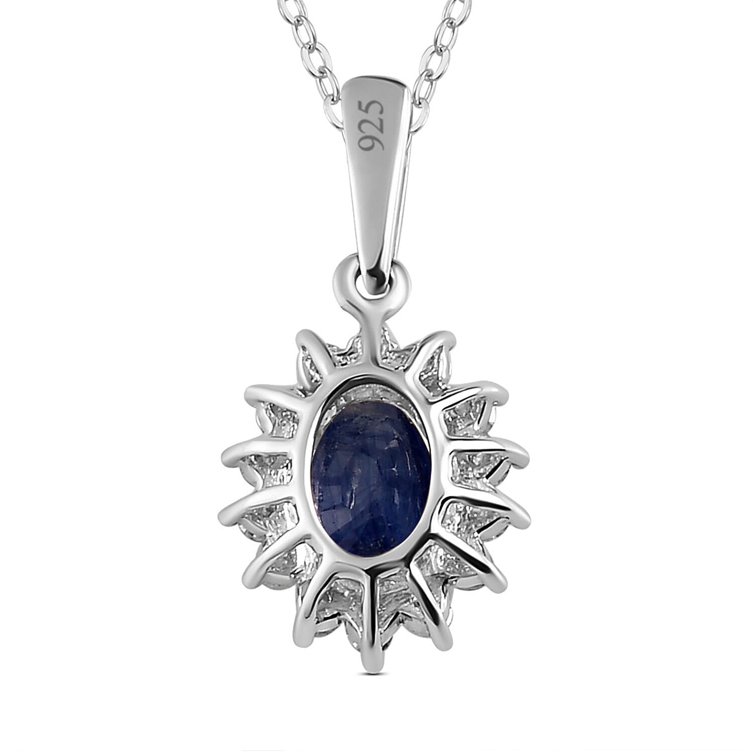 Masoala Sapphire and Natural Cambodian Zircon Halo Pendant with Chain (Size - 20) in Platinum Overlay Sterling Silver 1.35 Ct