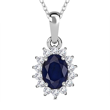 Masoala Sapphire White Zircon Pendant with Chain (Size 20)  in Platinum Overlay Sterling Silver