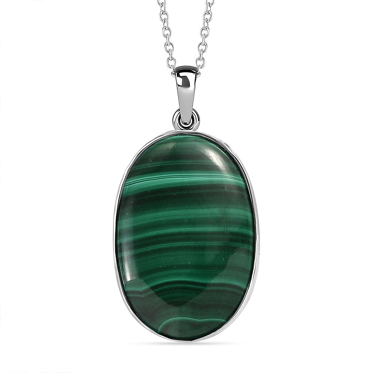 Malachite Pendant with Chain (Size - 20) in Stainless Steel 28.50 Ct.