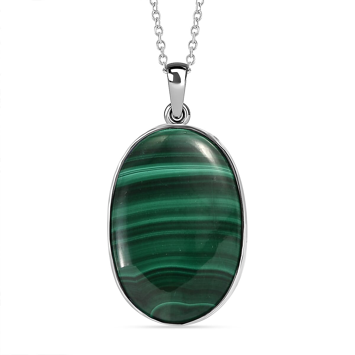 Malachite Pendant with Chain (Size - 20) in Stainless Steel 28.50 Ct.