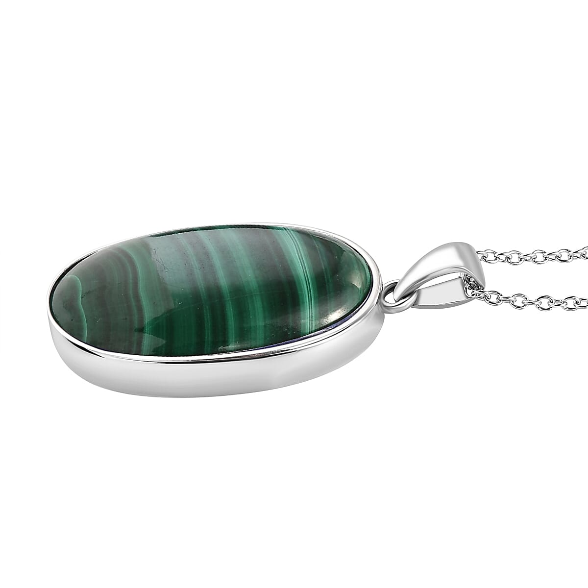 Malachite Pendant with Chain (Size - 20) in Stainless Steel 28.50 Ct.