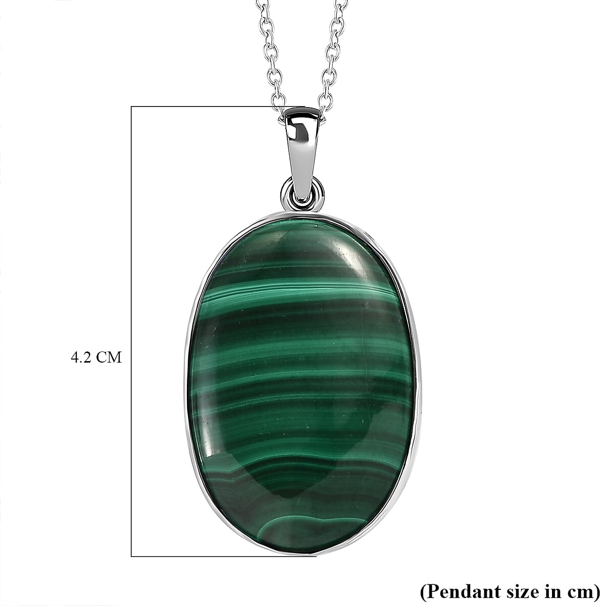 Malachite Pendant with Chain (Size - 20) in Stainless Steel 28.50 Ct.