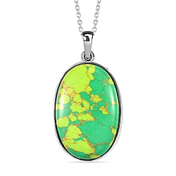 Green Mojave Turquoise Pendant with Chain (Size - 20) in Stainless Steel 28.500 Ct.