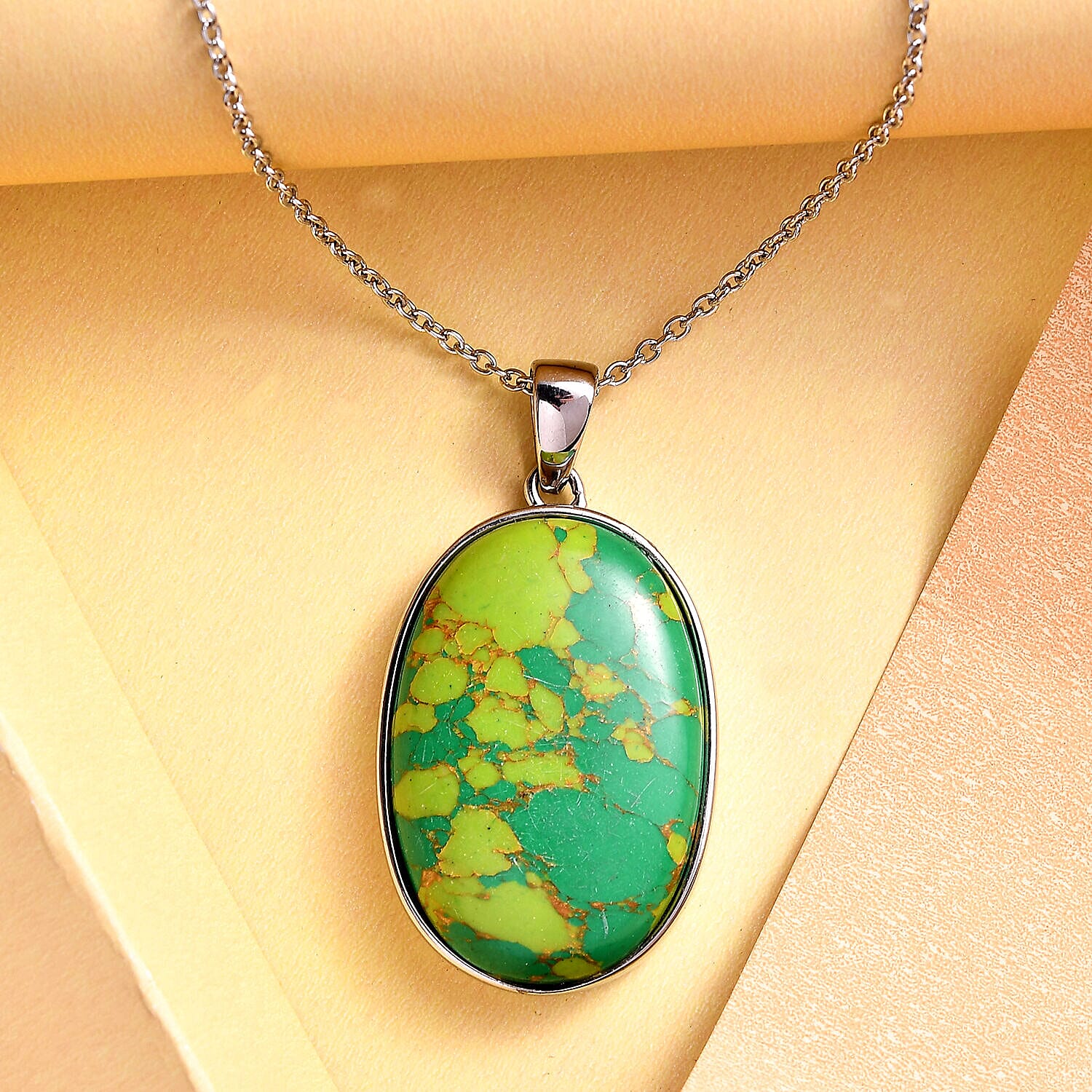 Green Mojave Turquoise Pendant with Free Chain (Size - 20) in Stainless Steel 28.500 Ct.