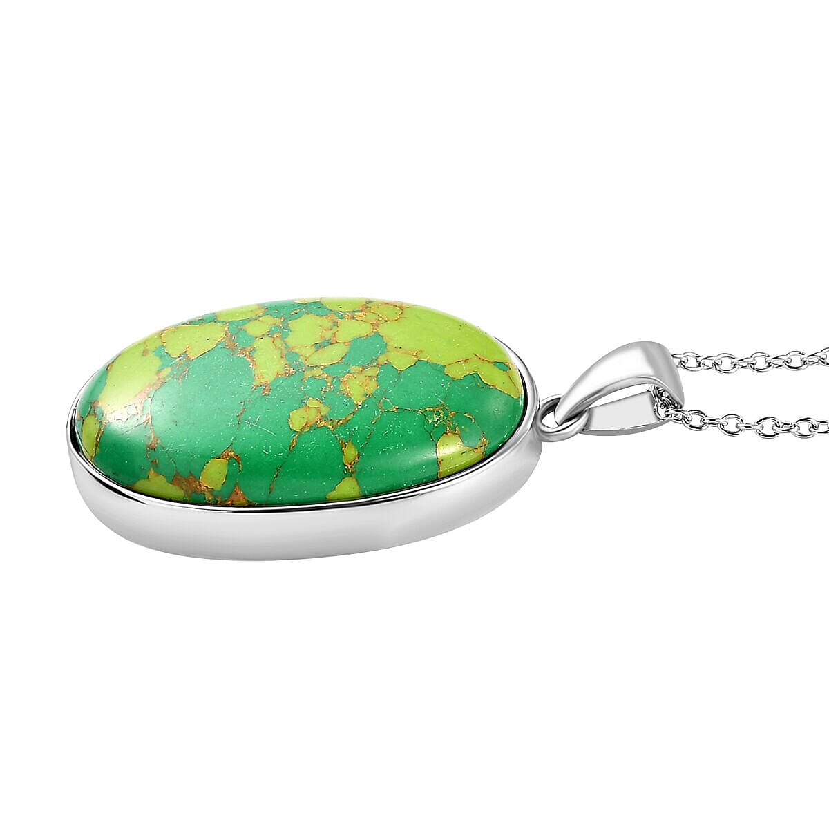 Green Mojave Turquoise Pendant with Free Chain (Size - 20) in Stainless Steel 28.500 Ct.