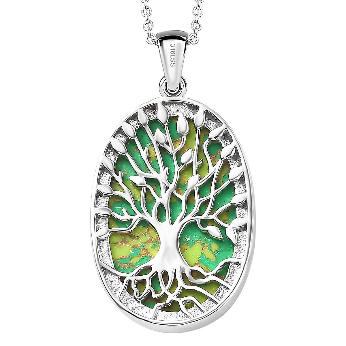 Green Mojave Turquoise Pendant with Free Chain (Size - 20) in Stainless Steel 28.500 Ct.