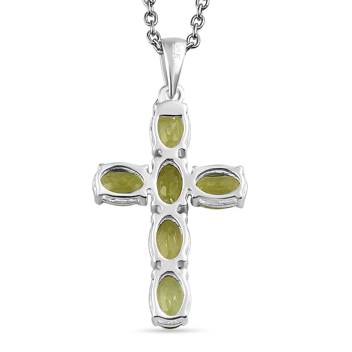 2 Piece Set - Hebei Peridot Cross Pendant with Chain and Stud Earrings in Sterling Silver