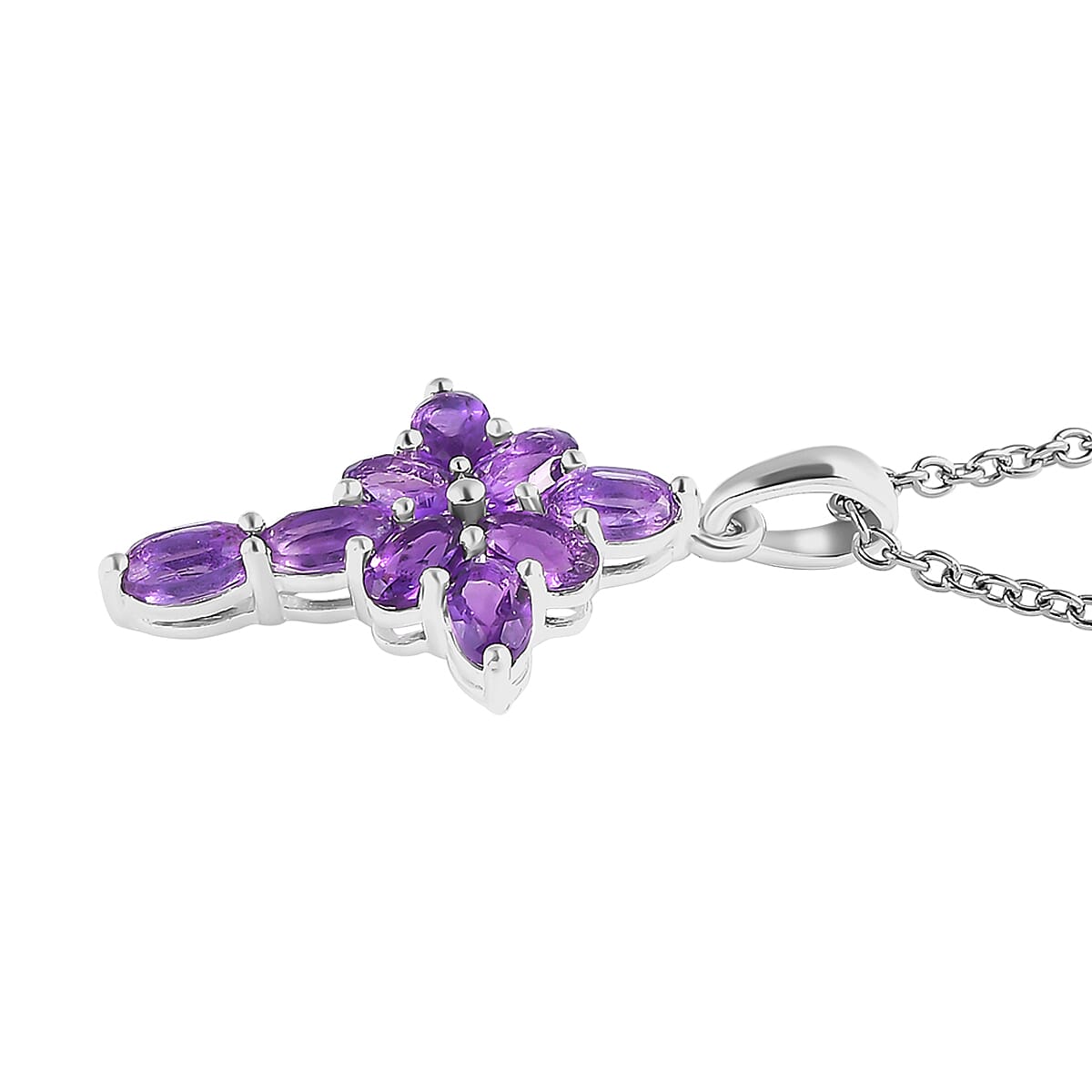 Amethyst Cross Pendant with Stainless Steel Chain (Size 20) in Sterling Silver 1.90 Ct
