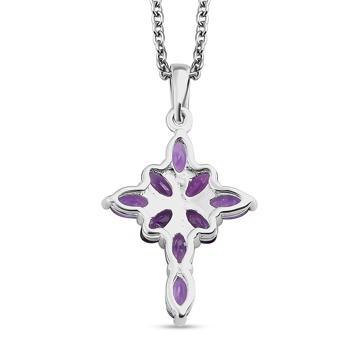 Amethyst Cross Pendant with Stainless Steel Chain (Size 20) in Sterling Silver 1.90 Ct
