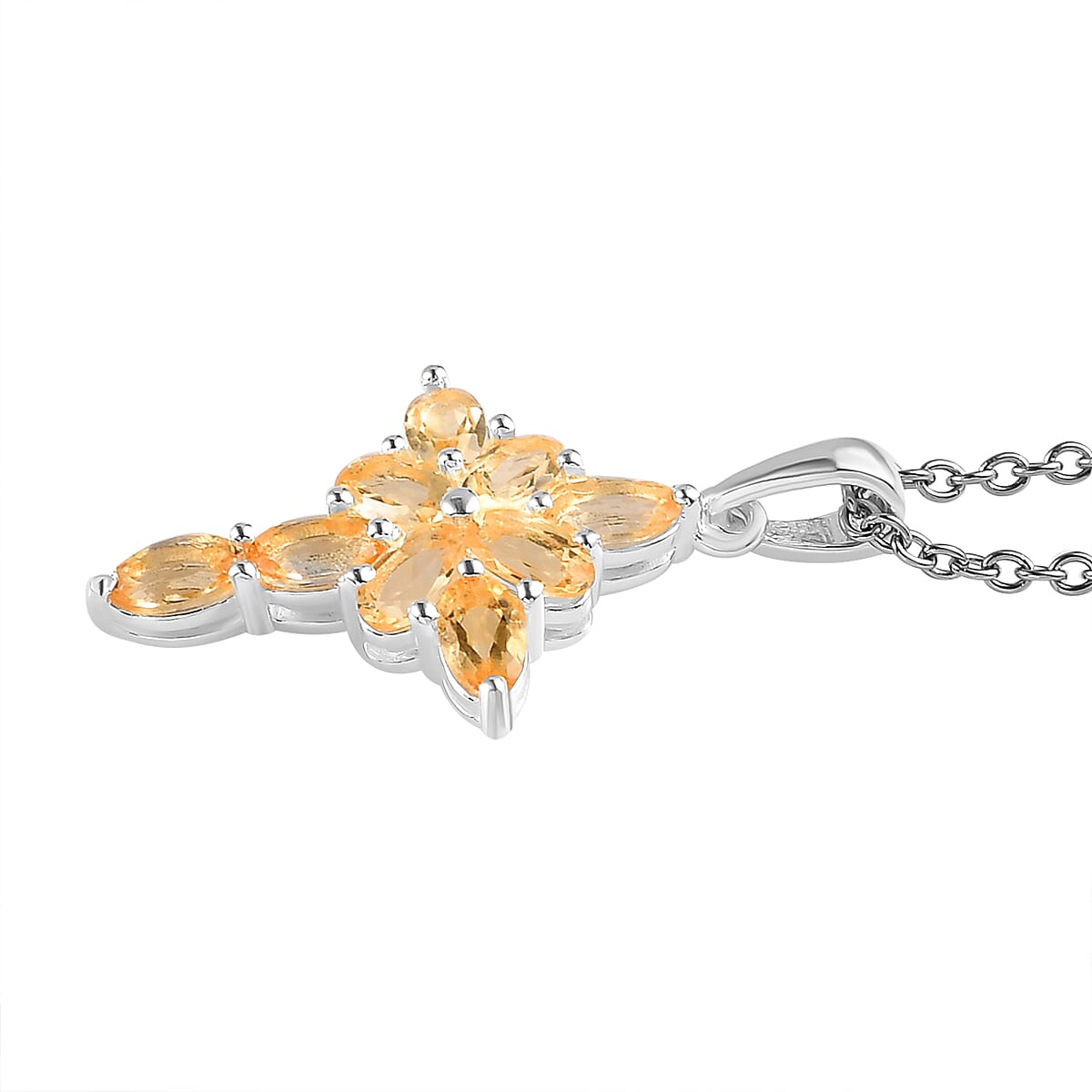 Citrine Cross Pendant with Stainless Steel Chain (Size 20) in Sterling Silver 1.91 Ct.