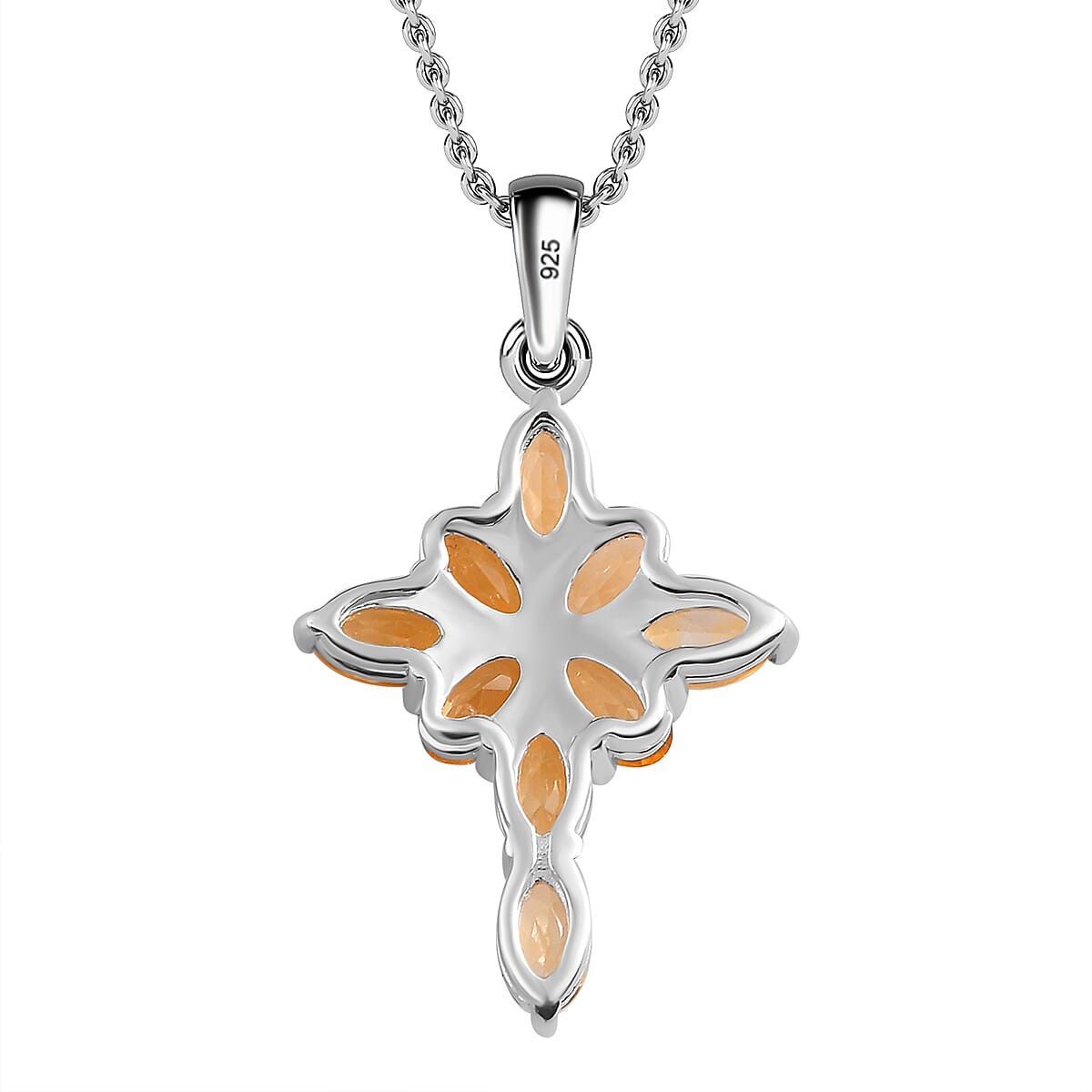 Citrine Cross Pendant with Stainless Steel Chain (Size 20) in Sterling Silver 1.91 Ct.