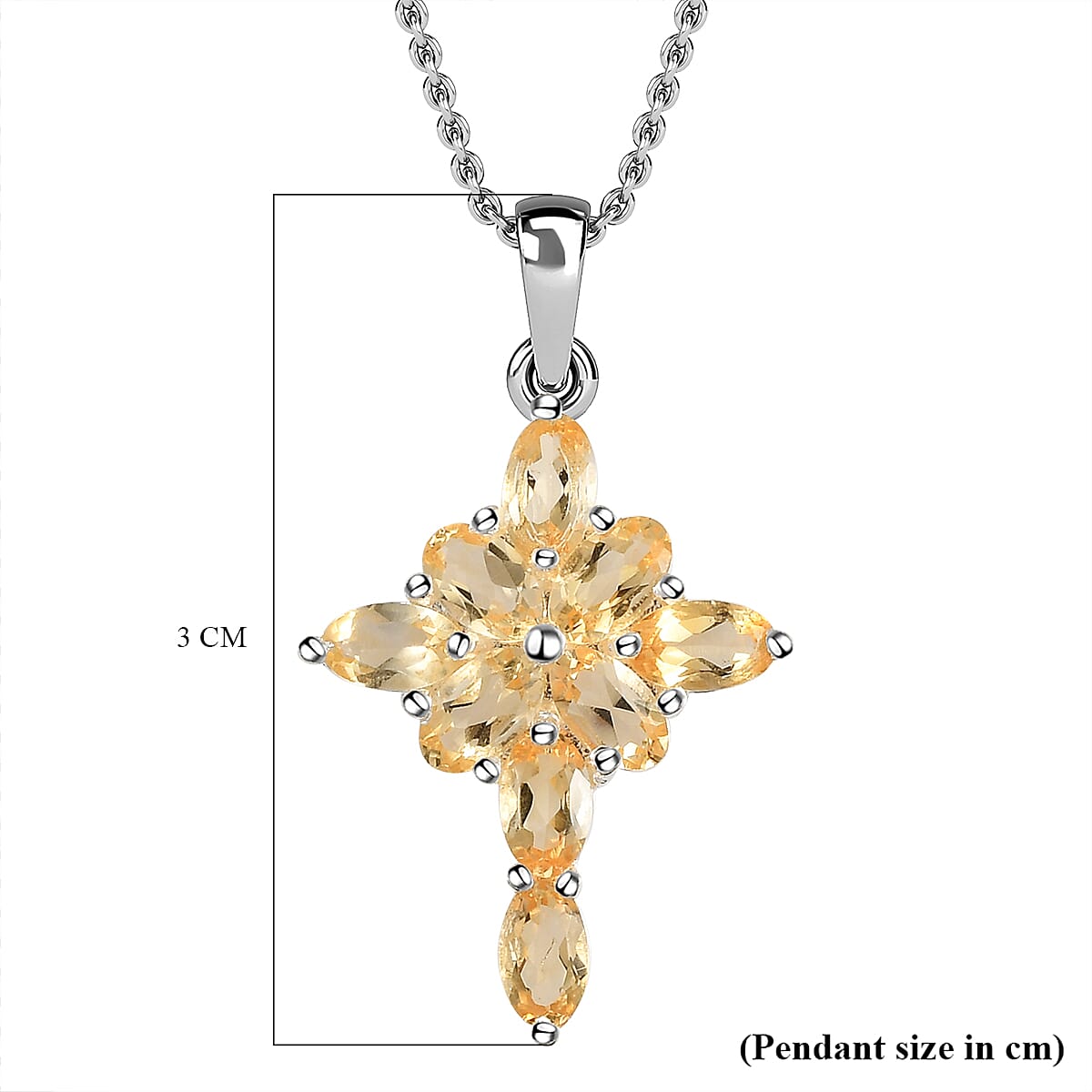 Citrine Cross Pendant with Stainless Steel Chain (Size 20) in Sterling Silver 1.91 Ct.