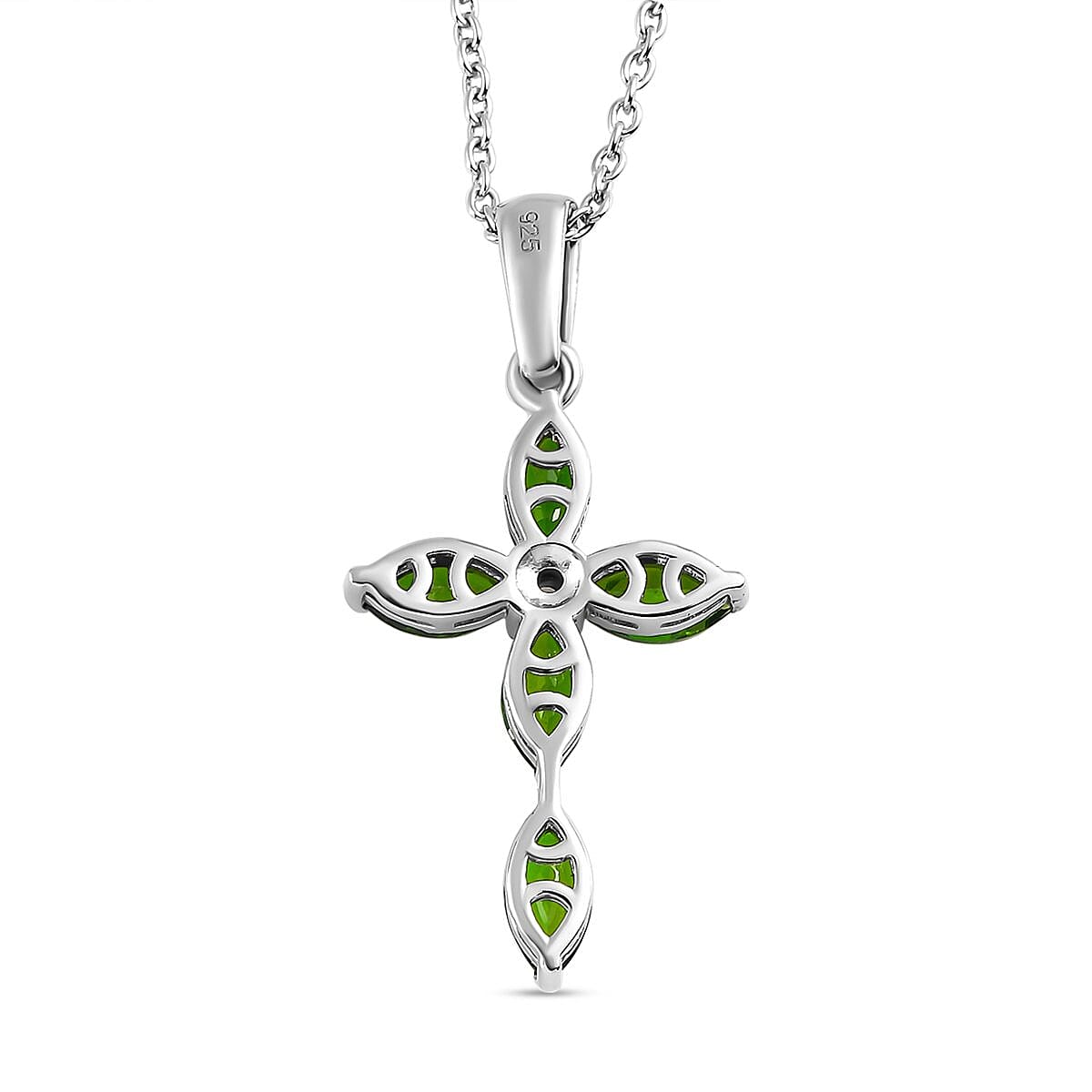 2 Piece Set -  Natural Chrome Diopside,  White Zircon Chain and Cross Pendant in Platinum Overlay Sterling Silver  2.120  Ct.
