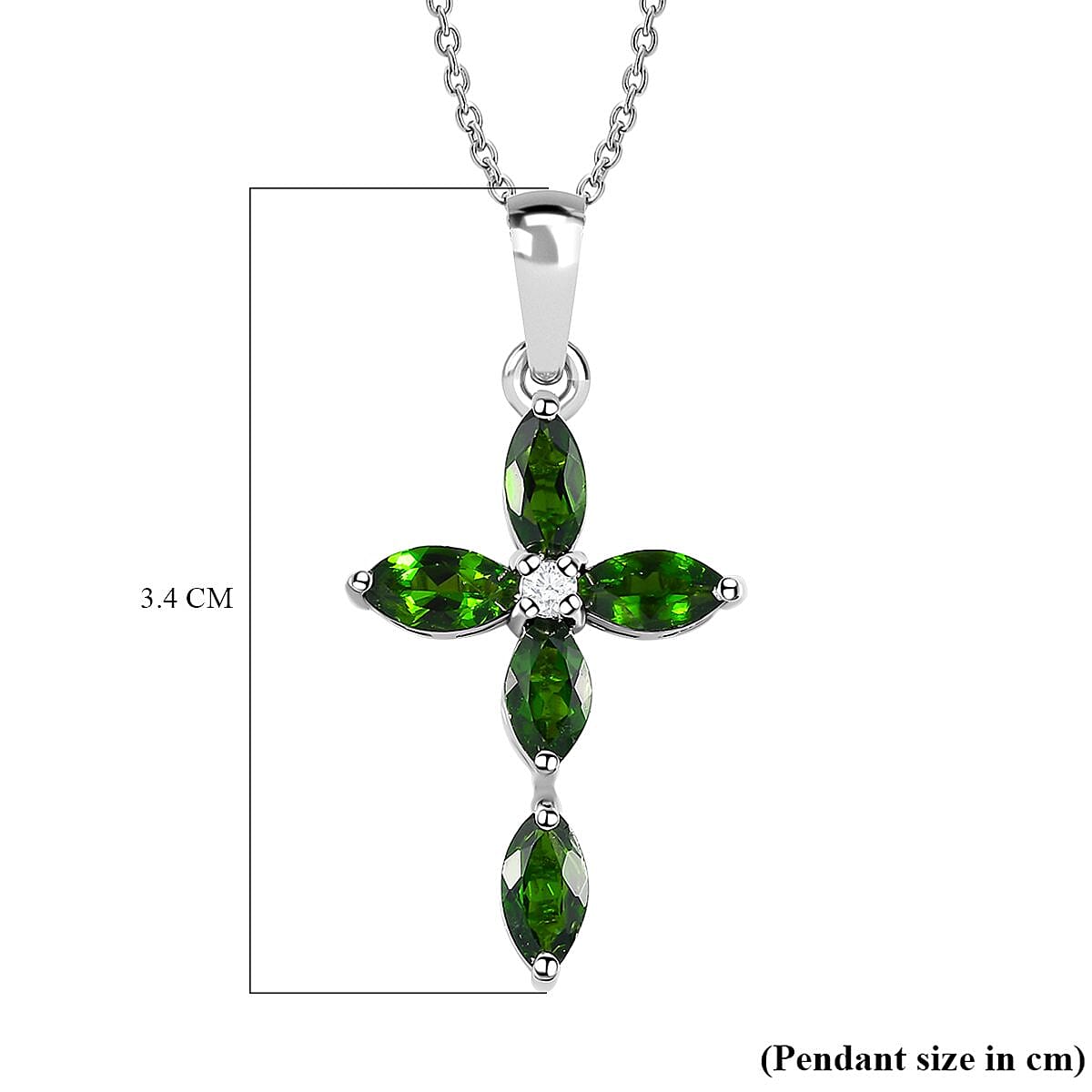 2 Piece Set -  Natural Chrome Diopside,  White Zircon Chain and Cross Pendant in Platinum Overlay Sterling Silver  2.120  Ct.