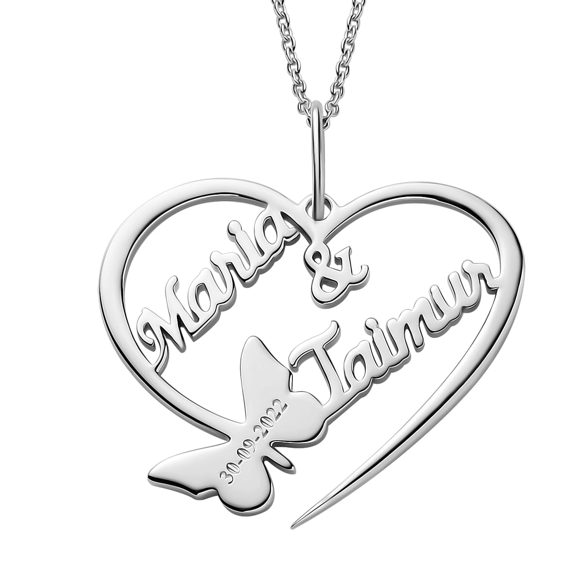 Heart Pendant with Chain (Size - 20) in Platinum Overlay Sterling Silver