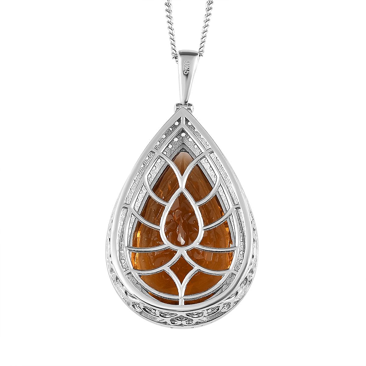 Serra Gaucha Citrine 3A,  White Zircon Chain and Solitaire Pendant in Platinum Overlay Sterling Silver 0.04 ct  Silver Wt. 13.3 Gms  32.040  Ct.