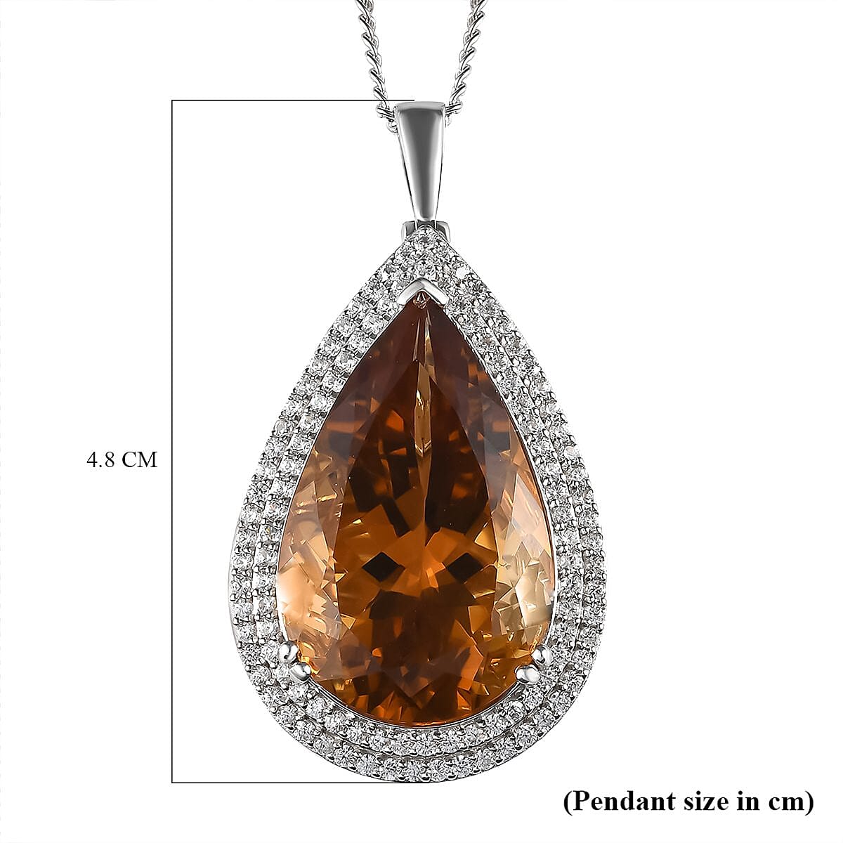 Serra Gaucha Citrine 3A,  White Zircon Chain and Solitaire Pendant in Platinum Overlay Sterling Silver 0.04 ct  Silver Wt. 13.3 Gms  32.040  Ct.