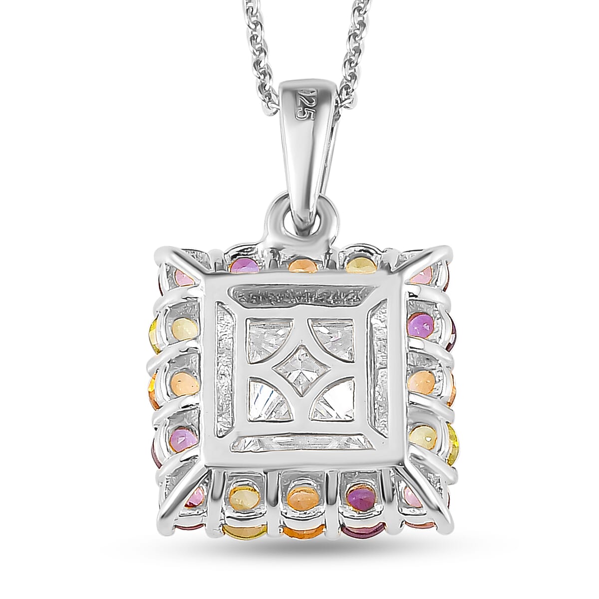 Moissanite and Multi Gemstone Pendant with Chain (Size - 20) in Platinum Overlay Sterling Silver 2.12 Ct
