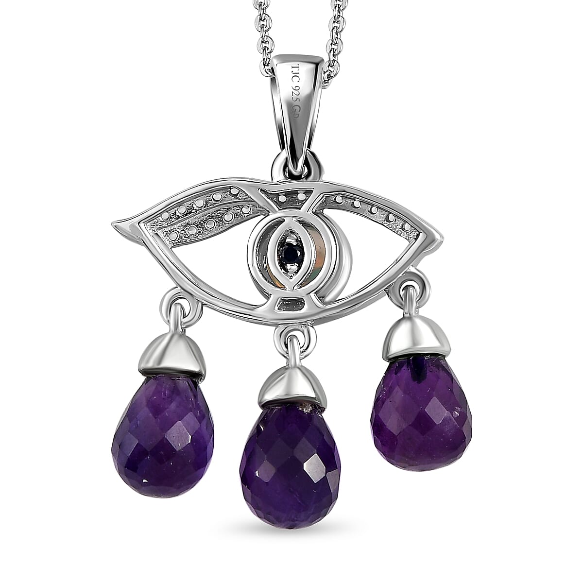 GP Evil Eye Collection - Amethyst, Ethiopian Welo Opal and Natural Cambodian Zircon Pendat with Chain (Size 20) in Platinum Overlay Sterling Silver 7.010 Ct, Silver Wt 5.01 Gms