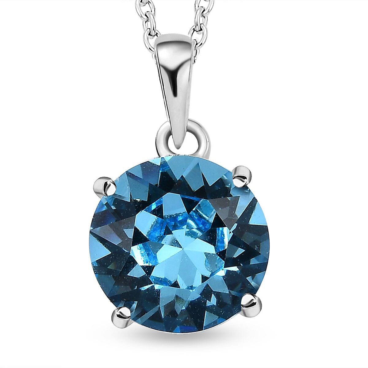 Aquamarine Austrian Crystal Pendant with Stainless Steel Chain (Size 20)