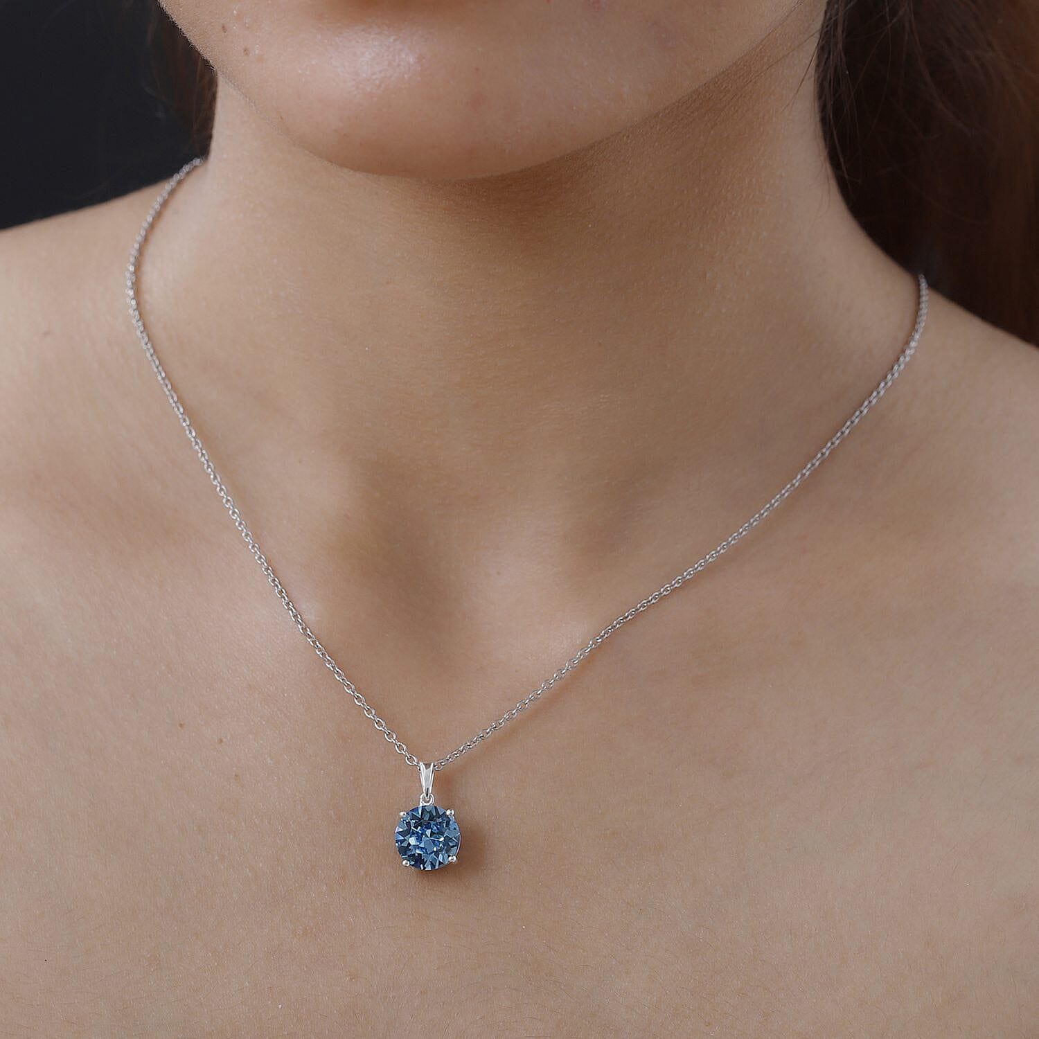 Aquamarine Austrian Crystal Pendant with Stainless Steel Chain (Size 20)
