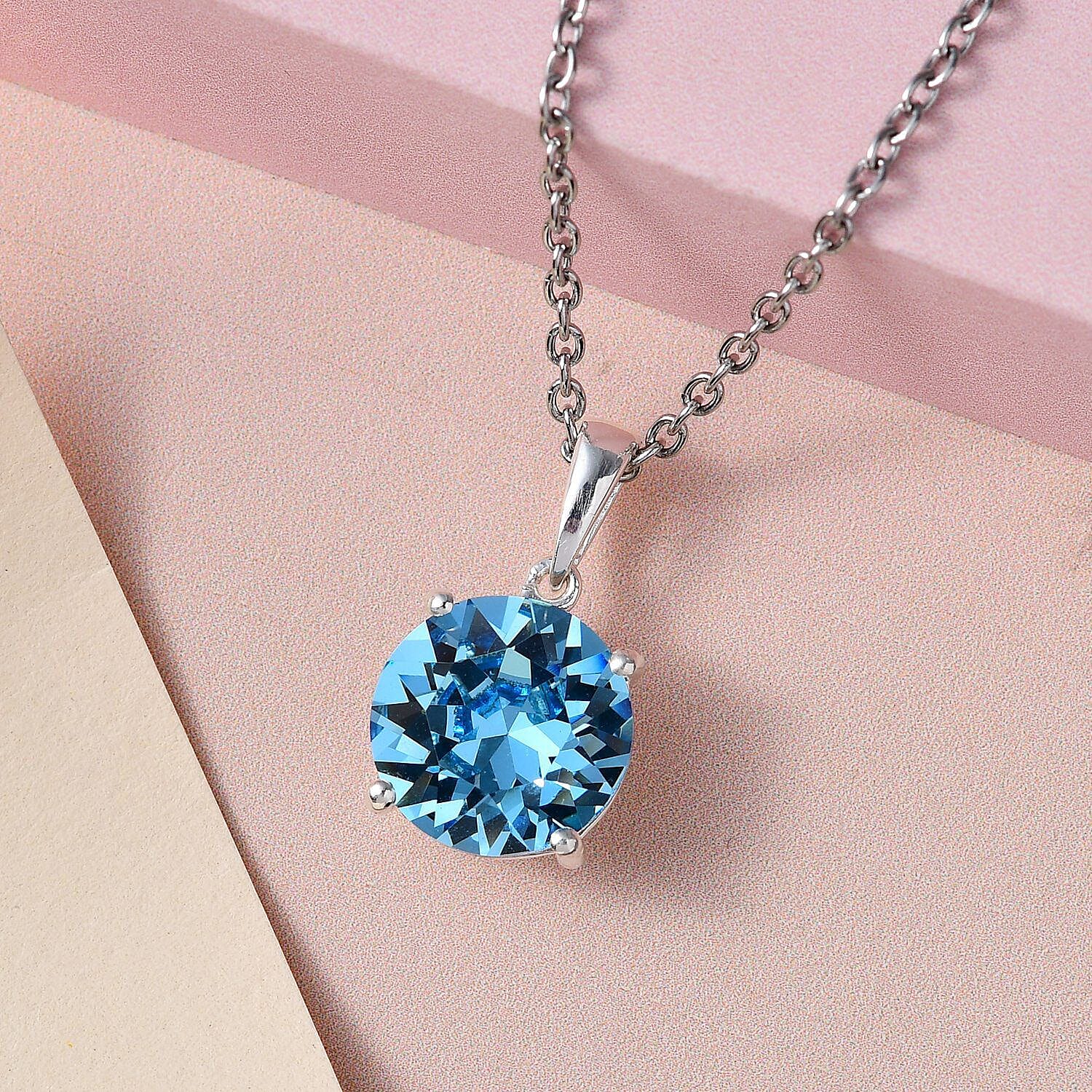 Aquamarine Austrian Crystal Pendant with Stainless Steel Chain (Size 20)