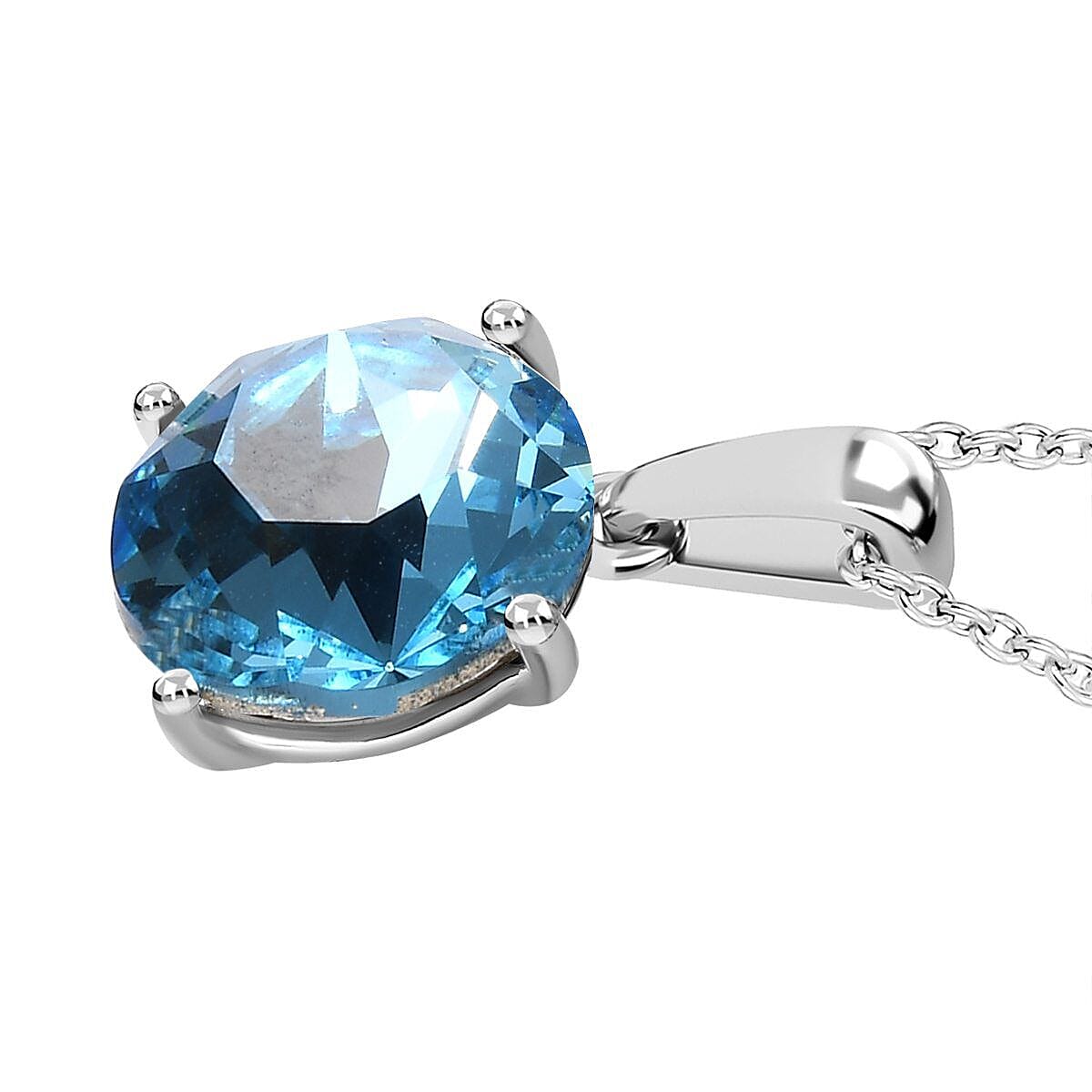 Aquamarine Austrian Crystal Pendant with Stainless Steel Chain (Size 20)