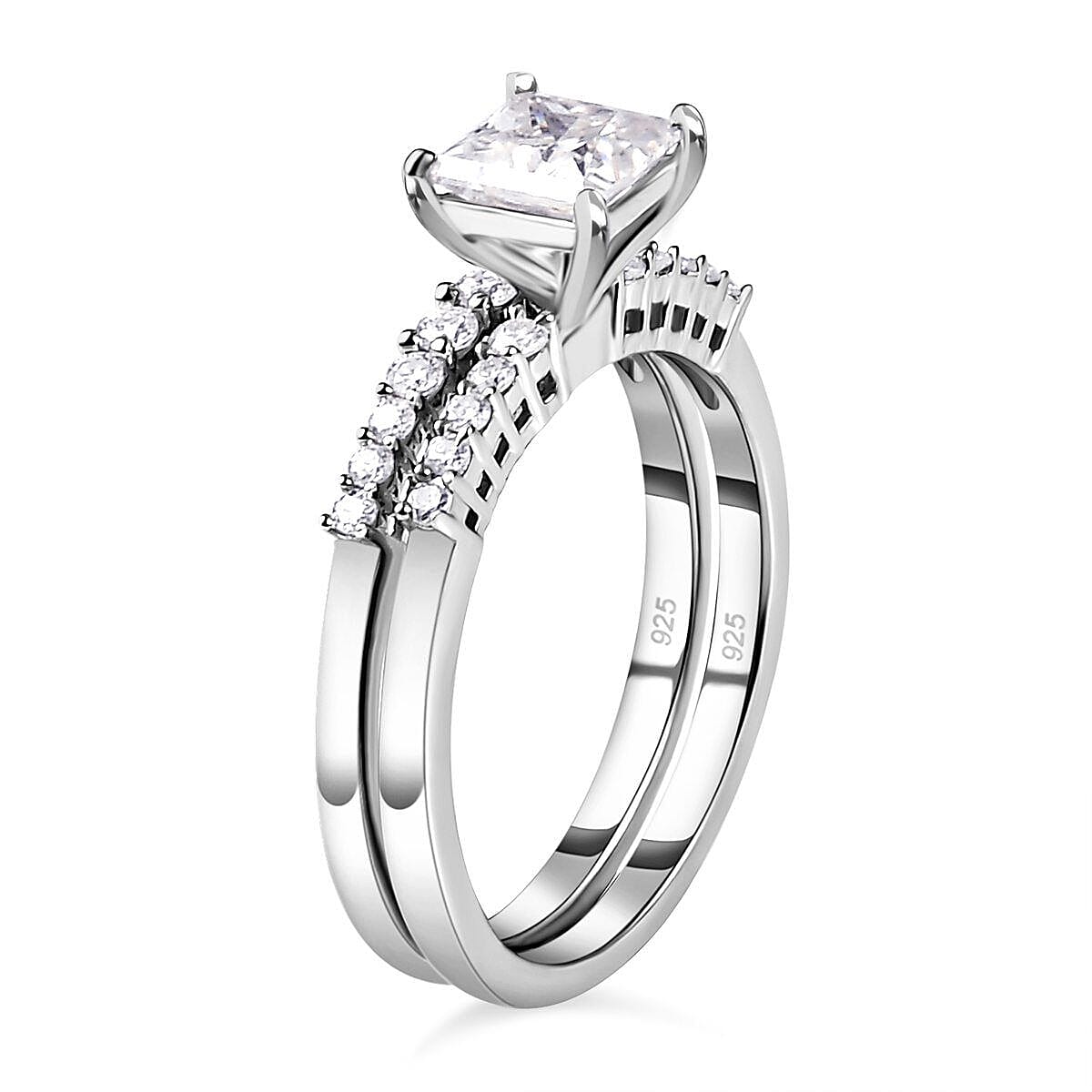 Set of 2 -  Moissanite Ring in Platinum Overlay Sterling Silver