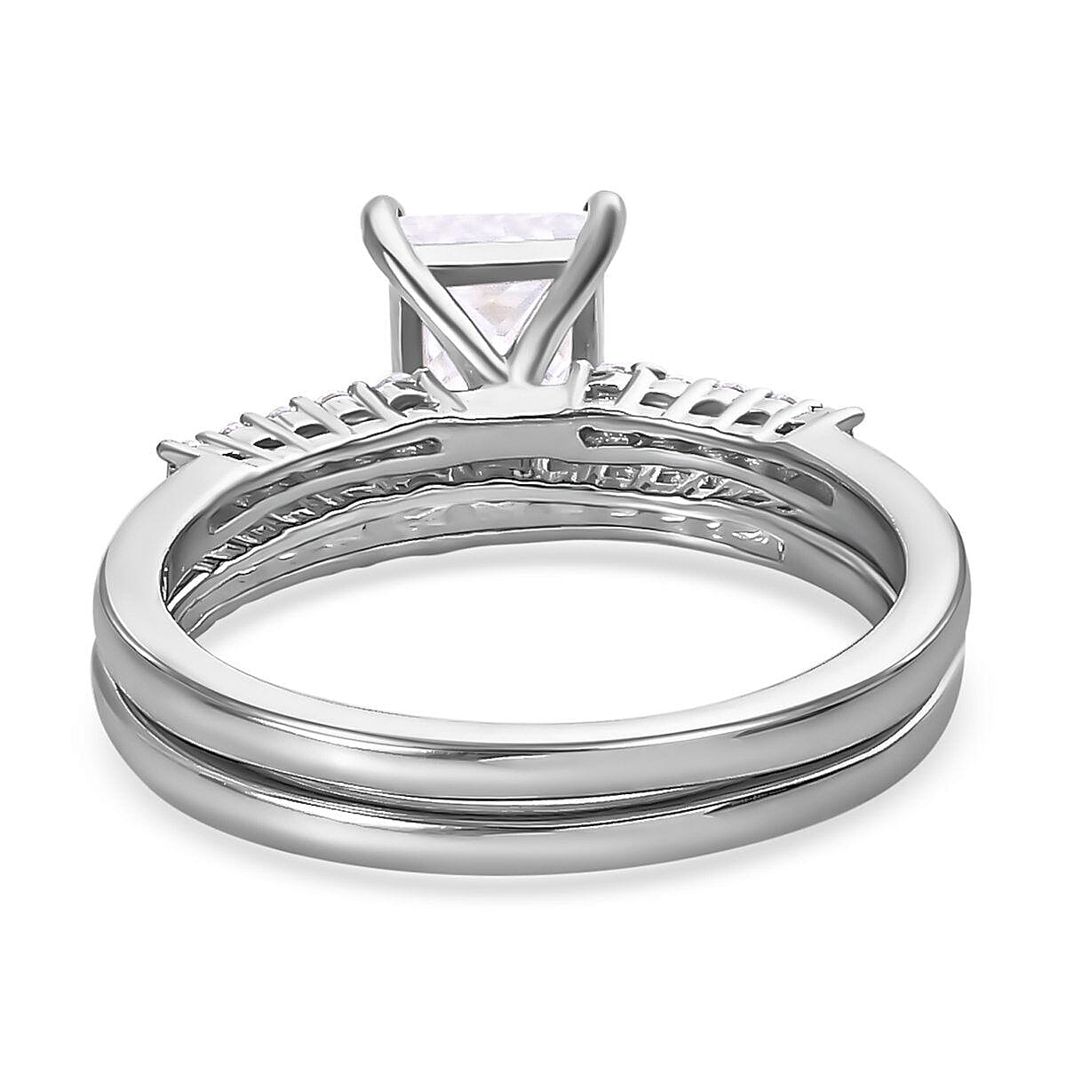 Set of 2 -  Moissanite Ring in Platinum Overlay Sterling Silver