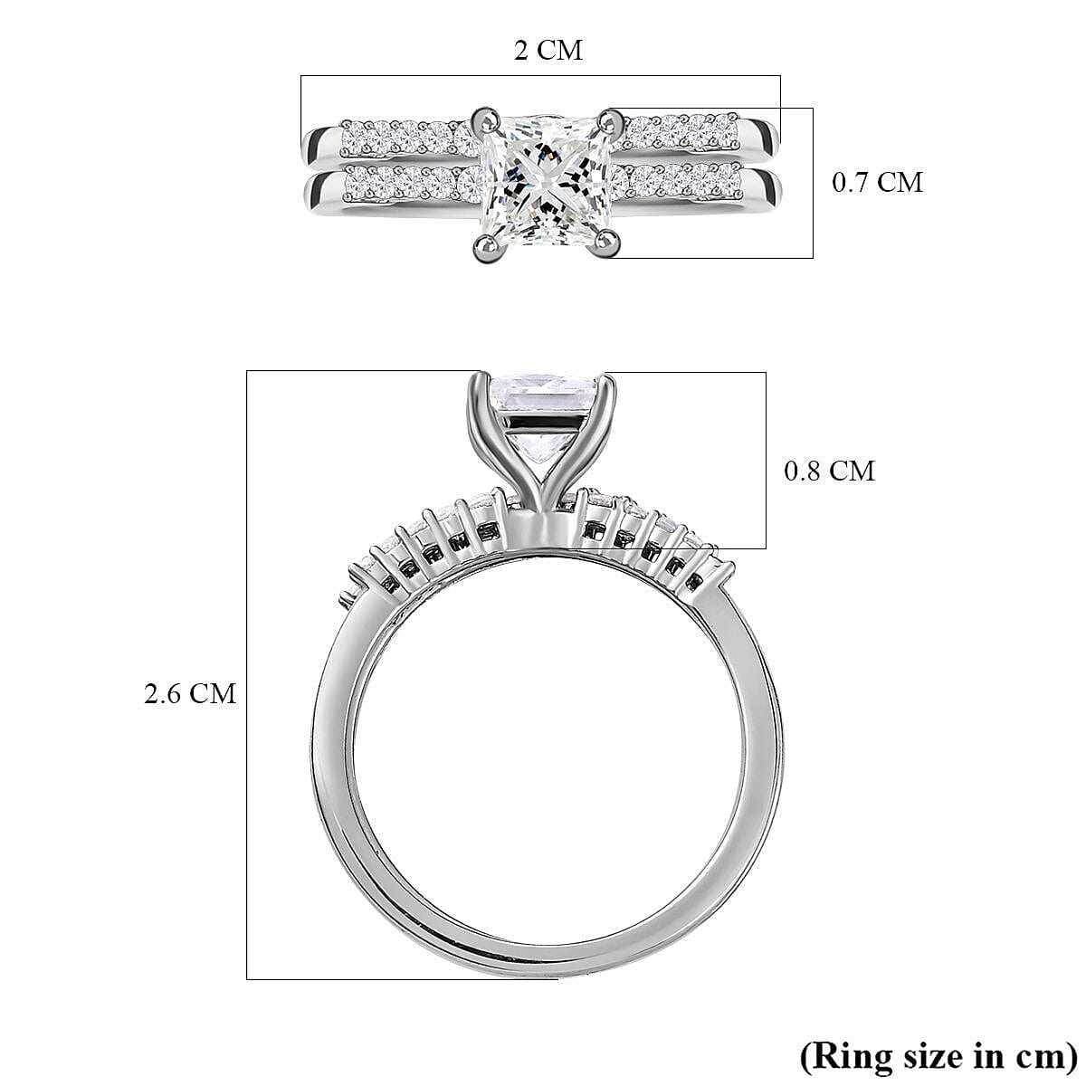 Set of 2 -  Moissanite Ring in Platinum Overlay Sterling Silver