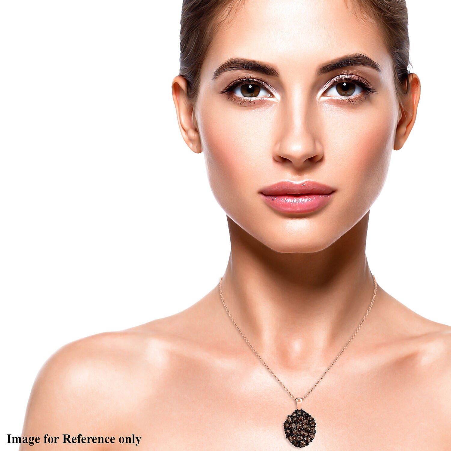 Biggest Natural Champagne Diamond (Rose Cut) Cluster Pendant with Chain (Size- 20) in 18K Vermeil Rose Gold Plated Sterling Silver 3.25 Ct.