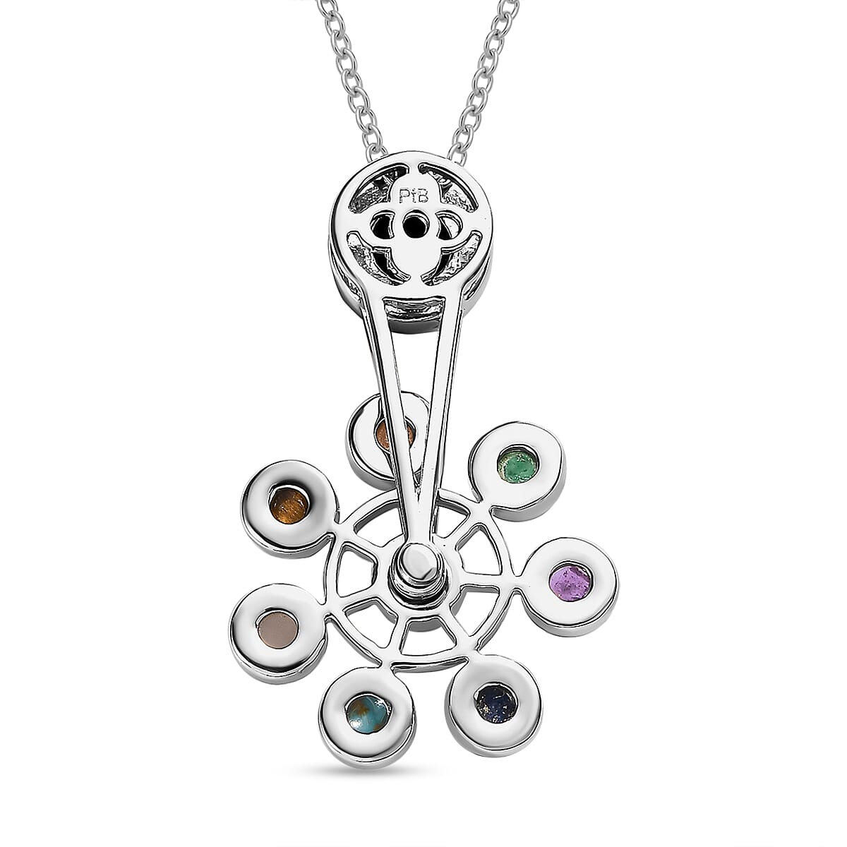 Black Onyx & Multi Gemstone Wheel Pendant With Chain (Size 20)