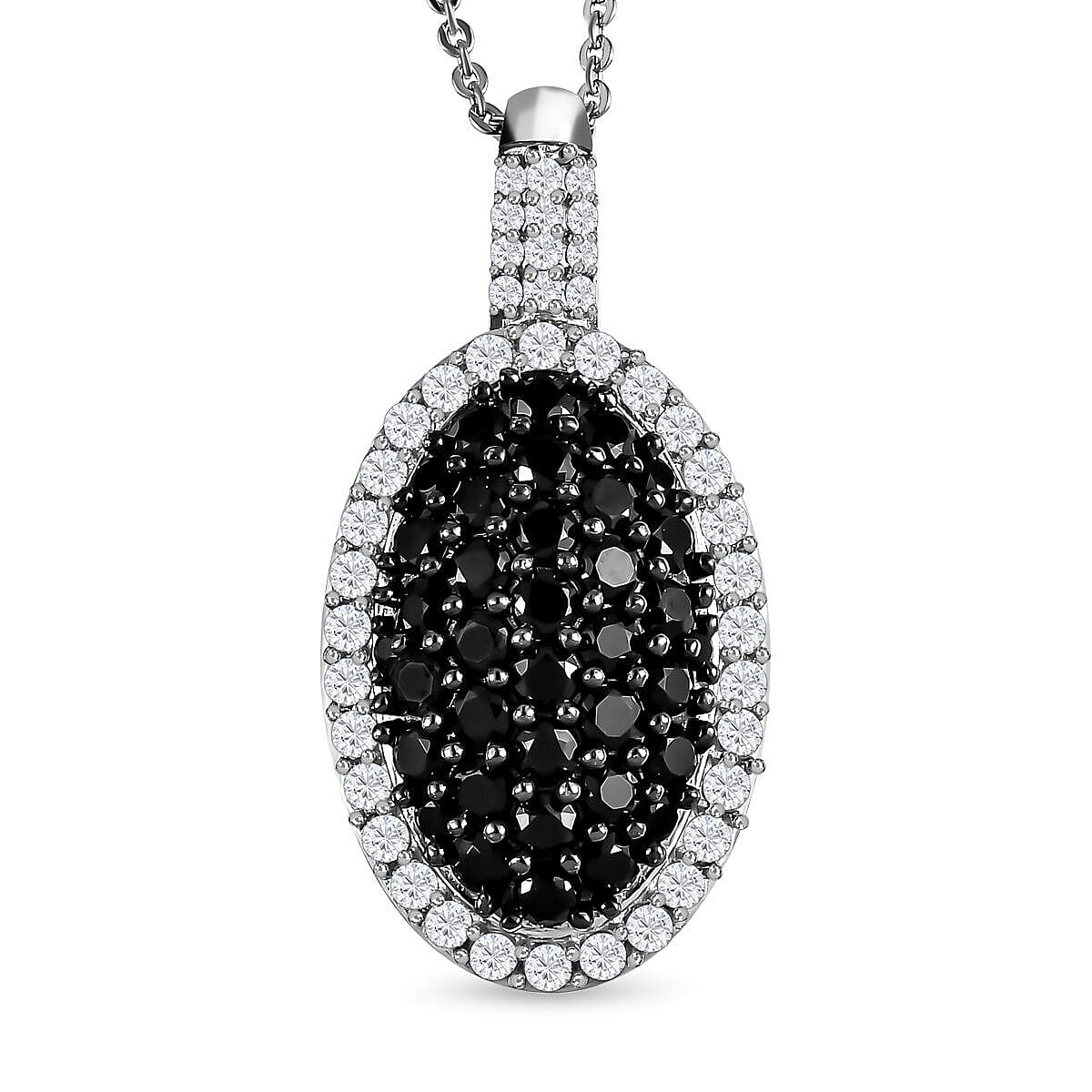 Natural Boi Ploi Black Spinel and Natural Zircon Pendant with Chain (Size 20) in Platinum Overlay Sterling Silver 2.50 Ct