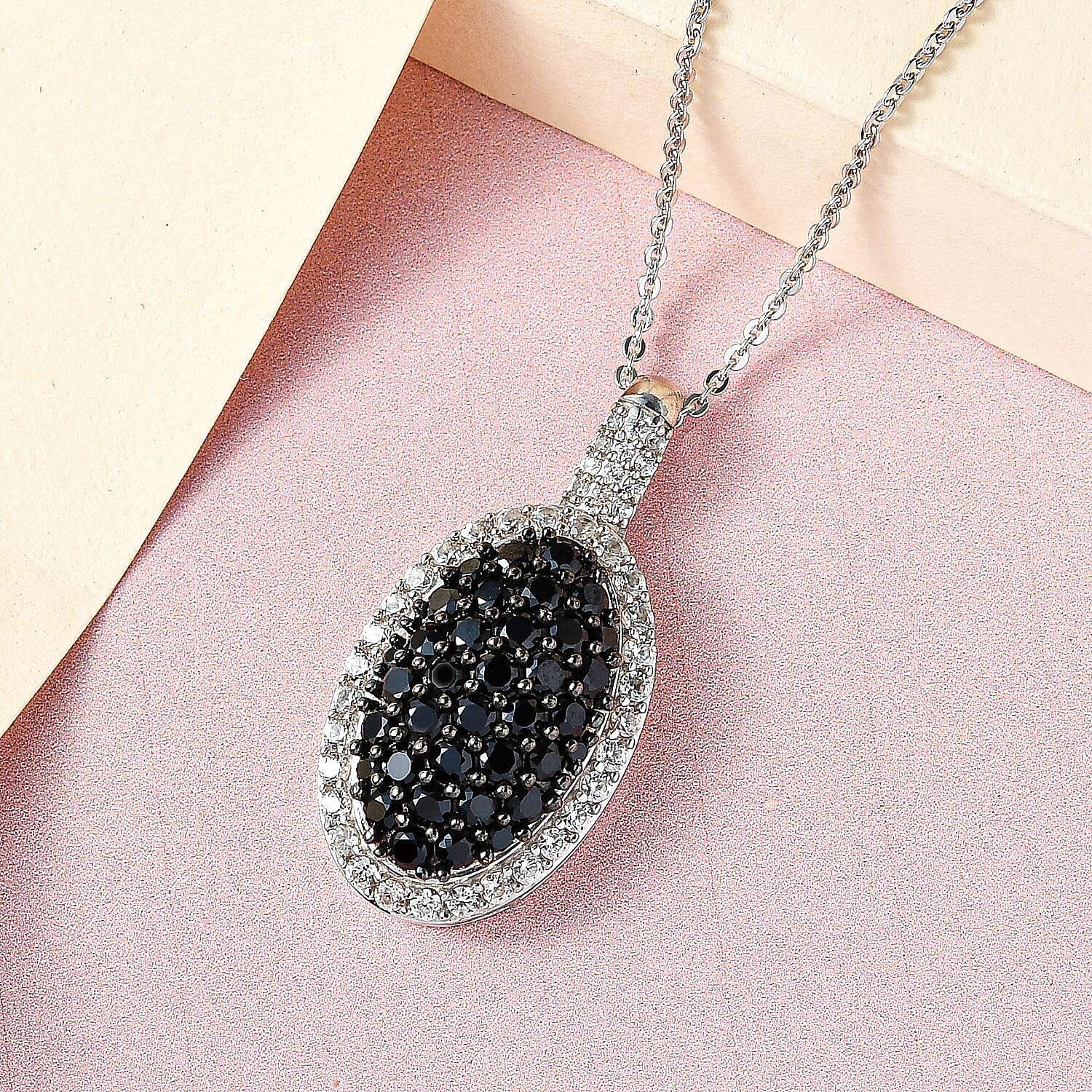 Natural Boi Ploi Black Spinel and Natural Zircon Pendant with Chain (Size 20) in Platinum Overlay Sterling Silver 2.50 Ct