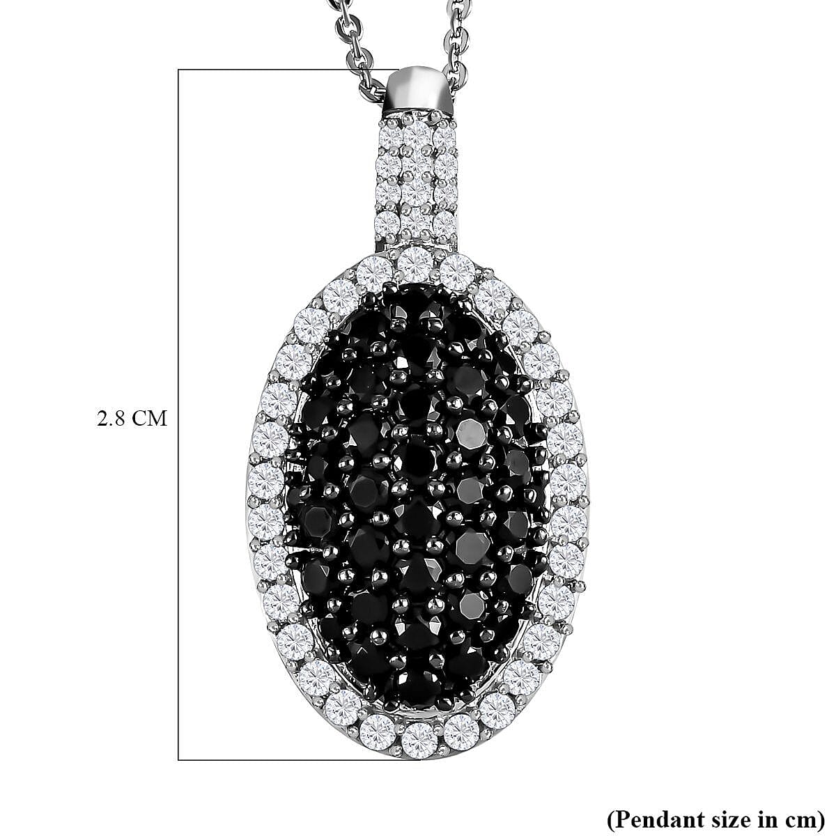 Natural Boi Ploi Black Spinel and Natural Zircon Pendant with Chain (Size 20) in Platinum Overlay Sterling Silver 2.50 Ct