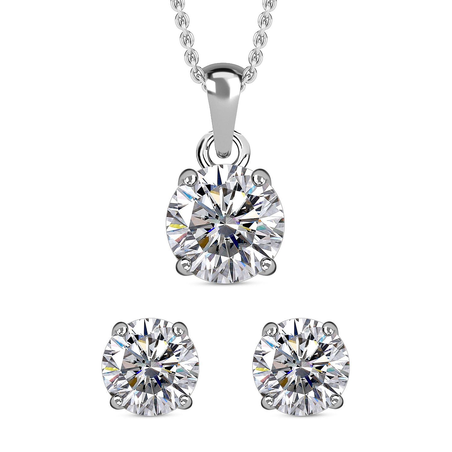 Bangkok Closeout Deal - 2 Piece Set - Simulated Diamond Pendant with Chain (Size - 20) and Stud Earrings in Sterling Silver