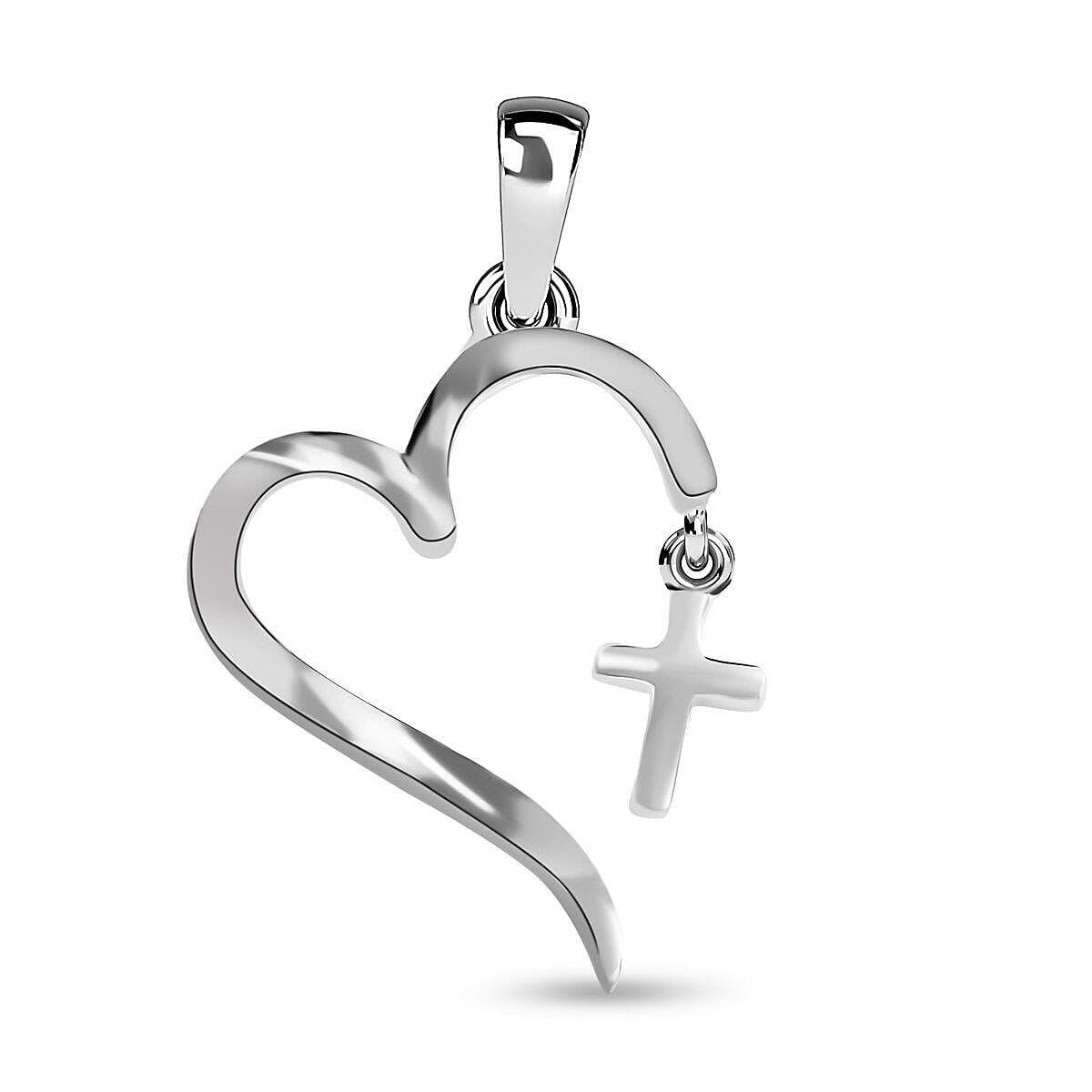 Sterling Silver Holy Cross Heart Pendant with Stainless Steel Chain (Size 20)