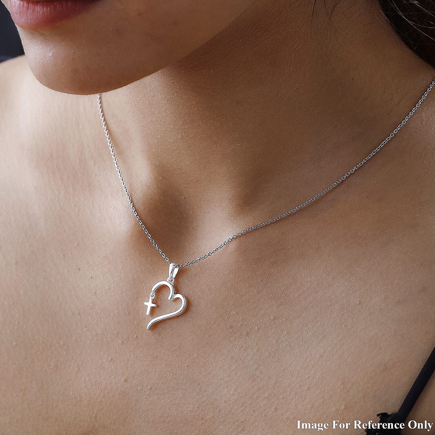 Sterling Silver Holy Cross Heart Pendant with Stainless Steel Chain (Size 20)