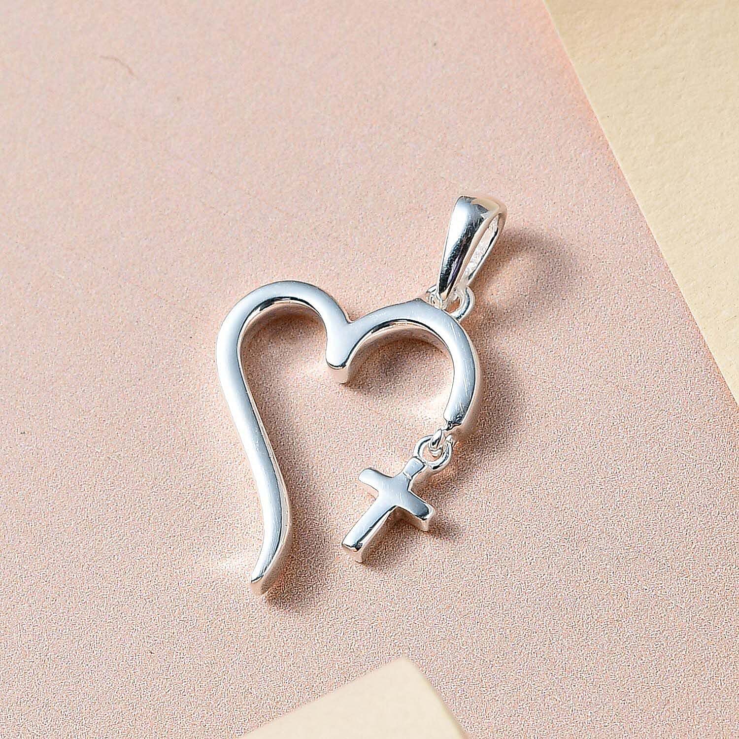 Sterling Silver Holy Cross Heart Pendant with Stainless Steel Chain (Size 20)