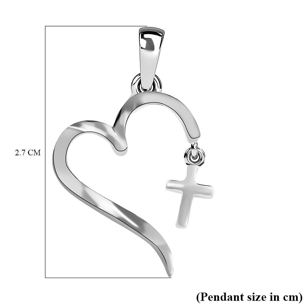 Sterling Silver Holy Cross Heart Pendant with Stainless Steel Chain (Size 20)