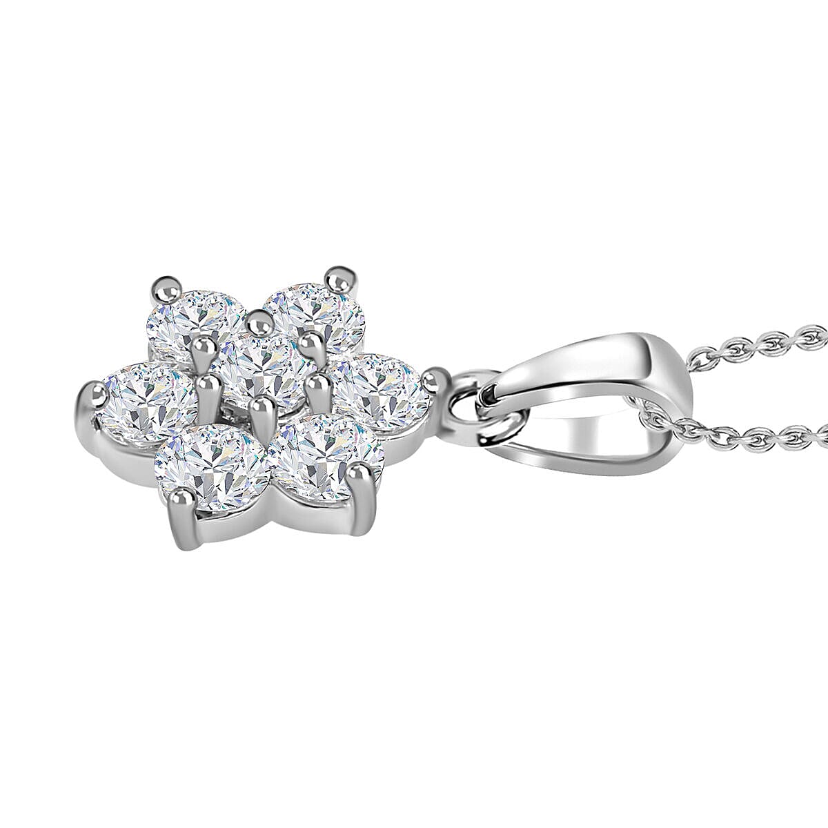 NY Closeout - Simulated Diamond Cluster Floral Pendant Sterling Silver  (Size - 20)